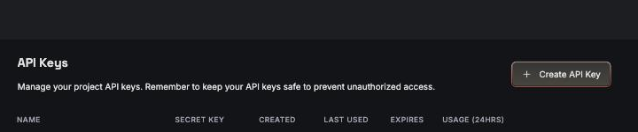 Encabezado de la página API Keys de Groq, con el botón Create API Key a la derecha