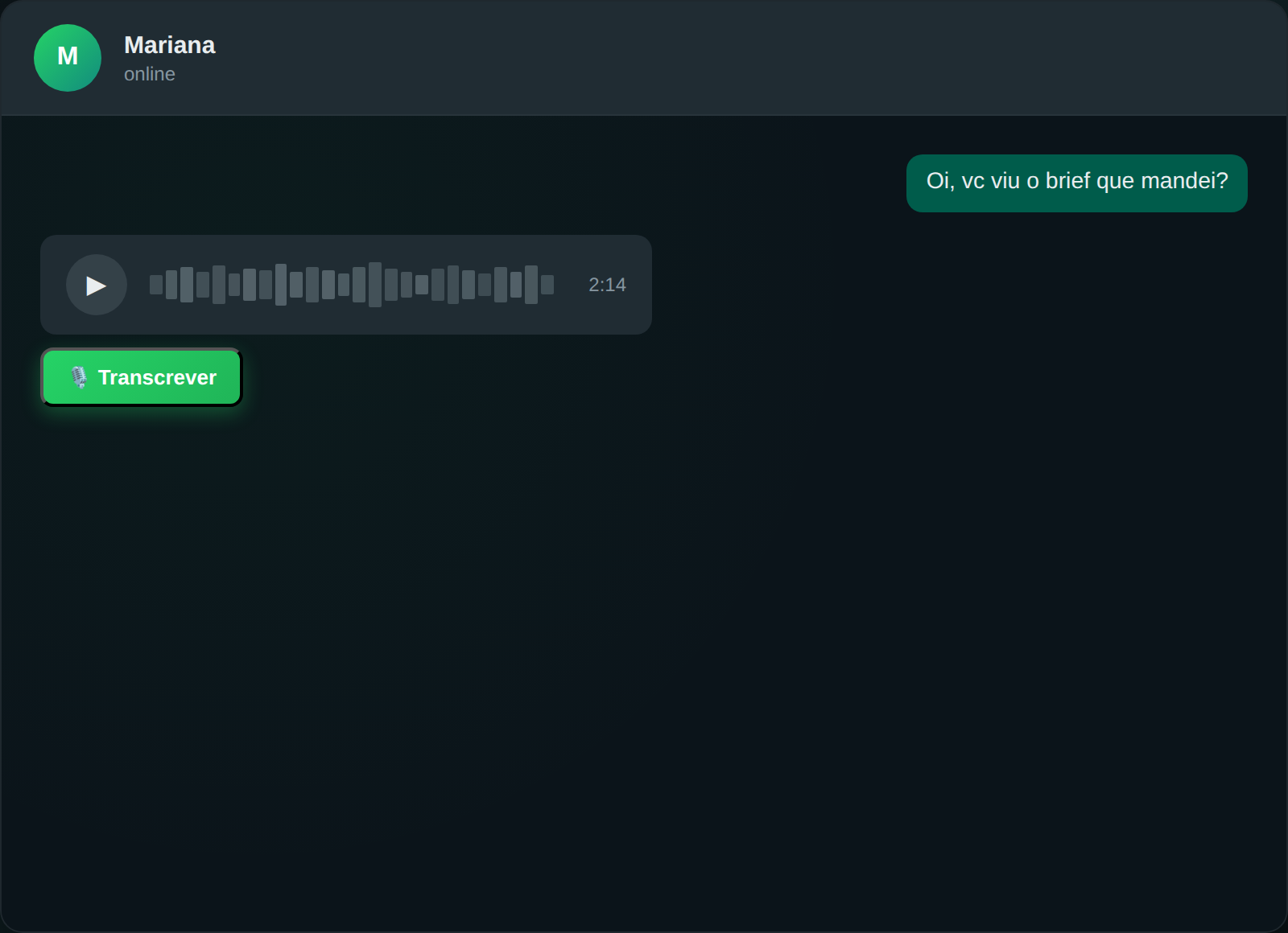 Conversa de exemplo com o botão do ZapVox ao lado do áudio